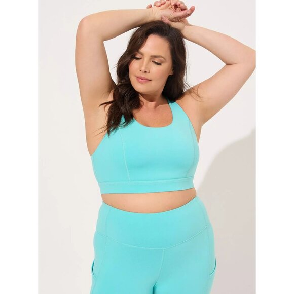Torrid Blue Happy Camper Low-Impact Wireless Strappy Back Active Sports Bra 5X - Picture 1 of 7
